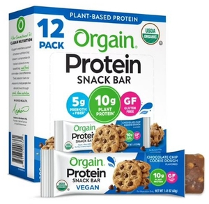 lot 1655 image: Orgain Plant-Based Protein Snack Bars Chocolate Chip Cookie Dough 12 Pack