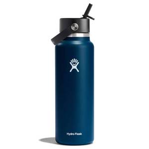 lot 1663 image: Hydro Flask 40oz Wide Mouth Flex Straw Bottle - Indigo Vacuum-Insulated, BPA-Free