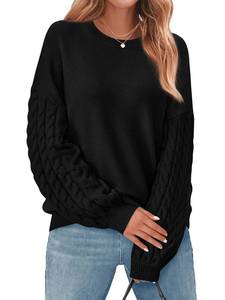 lot 1678 image: PRETTYGARDEN Crewneck Long Sleeve Oversized Sweaters for Women Trendy Fall Outfits Cable Knit Sweater Women Maternity Clothes (Black, Small)