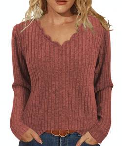 lot 1680 image: JomeDesign Womens Long Sleeve Shirts Business Casual Sweaters for Women Trendy V Neck Tops Caramel S