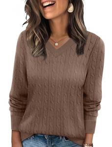 lot 1691 image: Sampeel Womens Sweaters Fashion Winter Clothing Fall Clothes 2025 Trendy Airport Outfits Cowboy Chic Soft Brown M