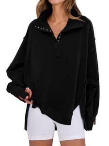lot 1700 image: ANRABESS Womens Sweatshirts Oversized Casual Loose Button Up Henley Pullover Top High Low Split 2025 Fall Fashion Outfits Black Large