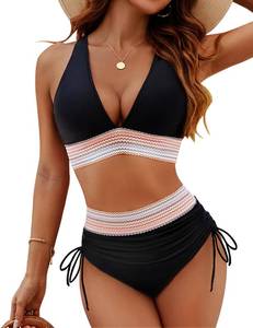 lot 1712 image: Blooming Jelly Womens High Waisted Bikini Tummy Control Color Block Swimsuits Two Piece Bathing Suit (L, Black)