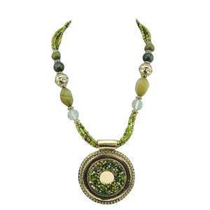 lot 1713 image: Bocar Statement Beaded Necklace for Women Chunky Collar Pendant Necklace (NK-10343) (olive)