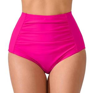 lot 1767 image: JOYBIK Womens High Waisted Ruched Bikini Bottoms Full Coverage Swim Bottoms Tummy Control Swimsuits Bottoms Hot Pink 2XL