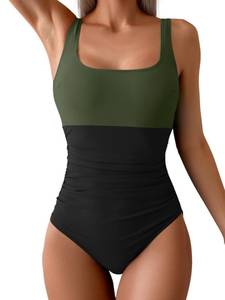 lot 1768 image: B2prity Womens One Piece Swimsuit Tummy Control Slimming Bathing Suit High Waisted Ruched Swim Suit Color Block Swimwear Large