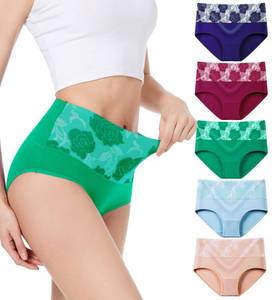 lot 1775 image: HAVVIS Womens Briefs Underwear Cotton High Waist Tummy Control Panties Rose Jacquard Ladies Panty Multipack (Brief 02-5 Pack - Assorted Colors 02, Medium)