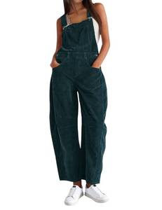 lot 1793 image: AMEBELLE Corduroy Overalls for Women Barrel Wide Leg Bib Corduroy Pants Women Adjustable Romper Jumpsuit with Pockets(3007-DarkGreen-L)