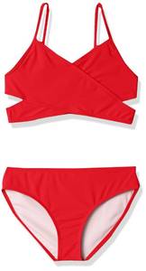lot 1799 image: Kanu Surf girls Coral Reef Beach Sport Wrap Around Bikini 2-piece Two Piece Swimsuit, Solid Red, 16 US