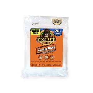 lot 1809 image: Gorilla Hot Glue Sticks, Clear Glue, Mini Size 4 Long x 0.27 Diameter, 75 Count (Pack of 1) - Safe for All Temperatures with Extended Working Time