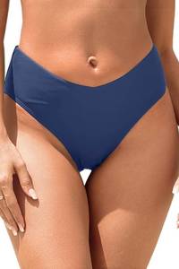 lot 1813 image: Zmart Women V Cut Cheeky Bikini Bottom - High Cut Bathing Suit Bottom Mid Rise Swim Bottoms Swimsuit Gray Blue L