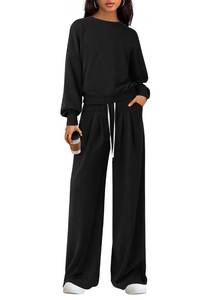lot 1819 image: PRETTYGARDEN Womens 2 Piece Sets Long Sleeve Sweatshirt Wide Leg Pants Loose Matching Lounge Set Trendy Fall Outfits (Black,Medium)