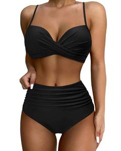 lot 1820 image: SUUKSESS Women Twist High Waisted Bikini Push Up Two Piece Swimsuits Sexy Bathing Suits (Black, M)
