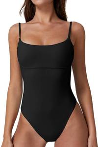 lot 1821 image: QINSEN Womens Adjustable Spaghetti Straps Removable Padded High Cut One Piece Swimsuit Black L