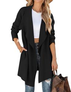 lot 1829 image: ZESICA Womens Casual Lapel Cardigan Long Sleeve Open Front Irregular Hem Soft Knitted Sweater Coat with Pockets,Black,Medium