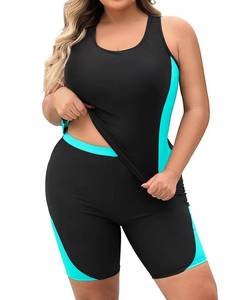 lot 1847 image: Daci Womens Plus Size Tankini Swimsuit - Two Piece Rash Guard with Capris Shorts and Athletic Racerback Bathing Suit Black Green 24 Plus