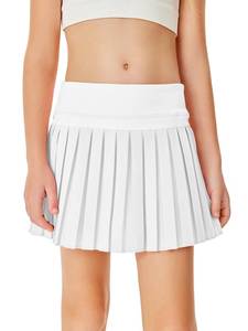 lot 1848 image: Haloumoning Girls Pleated Skirts with Shorts Athletic Tennis Skorts Sport Performance Skirt with Pockets 7-8 Years White