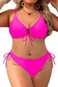 lot 1852 image: Daci Womens Plus Size Triangle Bikini Set, Sexy Tie Front Two-Piece Swimsuit Hot Pink L