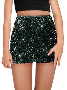 lot 1855 image: CharmWM Girls Sequin Skirt Kids Fashion High Waisted Sparkle Glitter Party Short Dress Mini Skirts 10 Years Deep Green