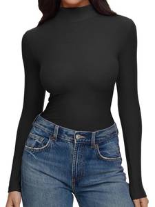 lot 1860 image: REORIA Womens Turtleneck Tops Slim Basic Mock Neck Long Sleeve Shirts 2025 Winter Layering Outfits Black X-Large