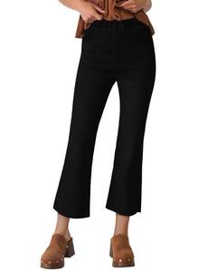 lot 1877 image: Yewfirm Flare Jeans for Women,Stretchy Bootcut Denim Pants Ankle Length Cropped Flare Jeans with Raw Hem,Solid Black,Size US4