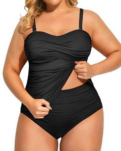 lot 1890 image: Aqua Eve Women Two Piece Plus Size Tankini Strapless Bathing Suits Bandeau Swimsuits with High Waisted Bottom Black 20W
