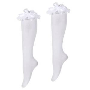lot 1896 image: LIQWEI 1 Pairs White Knee High Socks with Bow, Cotton Soft Knee High Socks With Lace Ruffle Bow, High Stockings for Daily Wear School Dating Dance