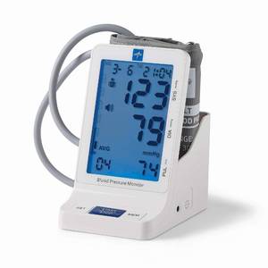 lot 2006 image: Medline Elite Bedside Talking Automatic Digital Blood Pressure Monitor with Universal Upper Arm Cuff (fits arms 22-42 cm), AC Adapter and Batteries, Alarm and Extra Large Backlit Display