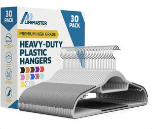 lot 2020 image: Lifemaster Plastic Clothes Hanger Set - 30 Pieces Versatile, Lightweight, Space-Saving, Non-Slip, Slim Designed, Dry and Wet Clothes Hanger Set with 360° Swivel Hook and Rubber Coating - Gray