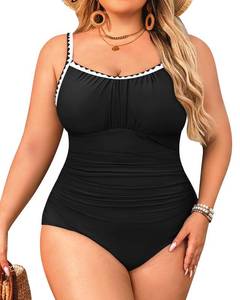 lot 2026 image: Aqua Eve Plus Size Swimsuit for Women Tummy Control One Piece Bathing Suit Vintage Swimwear Solid Black 18W