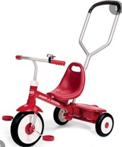 lot 2048 image: Radio Flyer Red Tricycle with Push Handle - Retail $45