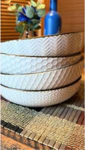 lot 2049 image: Fobenta Embossed Ceramic Pasta Bowls, 42 oz., 9 inch, Pack of 4