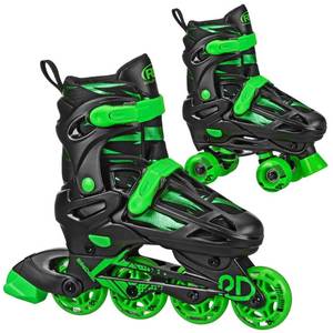 lot 2097 image: Roller Derby Green Wire Kids Adjustable Inline-Quad Combo Skates - BlackGreen M (3-6) IndoorOutdoor Use, Padded Collar - Retail $50