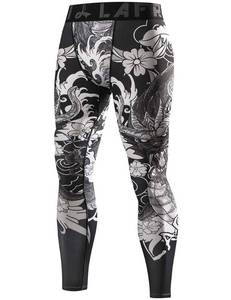 lot 2137 image: LAFROI Mens Quick Dry Cool Compression Fit Tights Leggings Waistband Dragon Size Medium