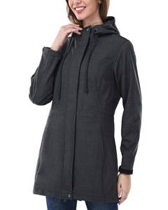 lot 2140 image: Outdoor Ventures Womens Lightweight Waterproof Fleece Lined Hooded Softshell Rain Jacket, Warm Windbreaker Long Coat XL - Retail $60