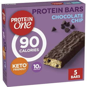 lot 2146 image: Protein One 90 Calorie Protein Bars  Chocolate Chip  Keto Friendly  5 Ct  4.8 oz