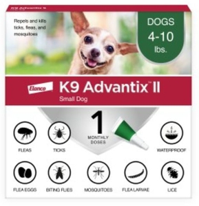 lot 2147 image: K9 Advantix II Flea and Tick Prevention Small Dog 4-10 lbs 1 Dose - Retail $20