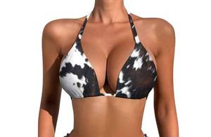 lot 2164 image: Tadxcjz Cow Print Bikini Top for Women Swimsuit V Neck String Bathing Suit Halter Top Tie large