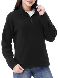 lot 2176 image: GIMECEN Womens Soft Polar Fleece Pullover Quarter-Zip Sweatshirt Long Sleeve Sweater Jacket Casual Fall Outerwear Black XL