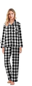 lot 2185 image: Schbbbta Women Pjs Set, Black and White Family Plaid Pajamas Cotton Soft Flannel Shirt Pajama Pants Set Sleepwear, Black White, US L