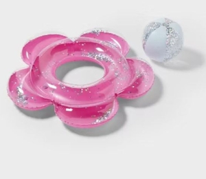 lot 2187 image: Pink Flower Shaped Pool Float with Ball