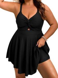 lot 2193 image: Arolina Womens Bathing Suit Black Flowy Swimsuit Twist Knot Swim Dress Tankini Tops with Tummy Control Boyshorts Swimwear for Beach 16 Plus