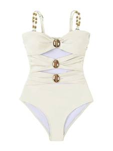 lot 2202 image: Verdusa Womens Sexy One Piece Swimsuit Ruched Cut Out Color Block Swimwear Bathing Suit Cream White Small
