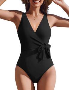 lot 2208 image: AIMAGE Womens One Piece Swimsuits V Neck Slimming Bathing Suit Color Block Tie Side Swimwear Tummy Control Swim Suits 2026 Black S