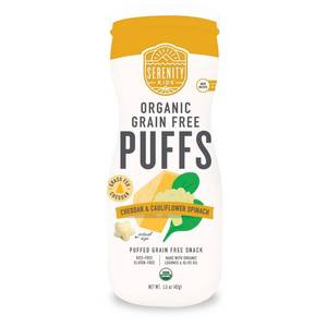 lot 2235 image: Serenity Kids Grass Fed Cheddar and Organic Cauliflower & Spinach Grain Free Puffs Baby & Toddler Snacks - 1.5oz