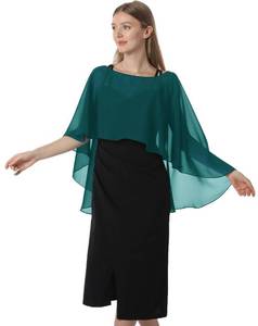 lot 2265 image: Hotshawl Capelets for women Chiffon Cape Shawls and Wraps for Evening Dress Wedding Capes Cover Up (Teal)