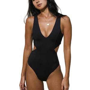 lot 2295 image: YAKISWIIM Black One Piece Swimsuit for Women V Neck Bathing Suits Cut Out Tummy Control Monokini Swimwear Large