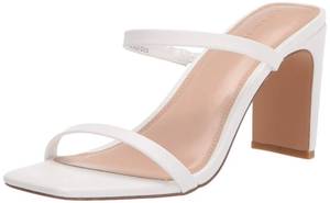lot 2341 image: The Drop Womens Avery Square Toe Two Strap High Heeled Sandal, White, 7.5 - Retail $54