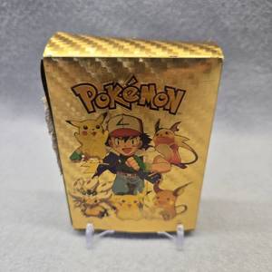 lot 370 image: Pokemon Gold Trading Card Collection with Storage Box, 55 Cards Fan Art Has been updated