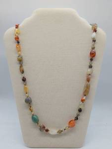Multicolor Natural Stone Beaded Necklace – Long Strand Estate Jewelry